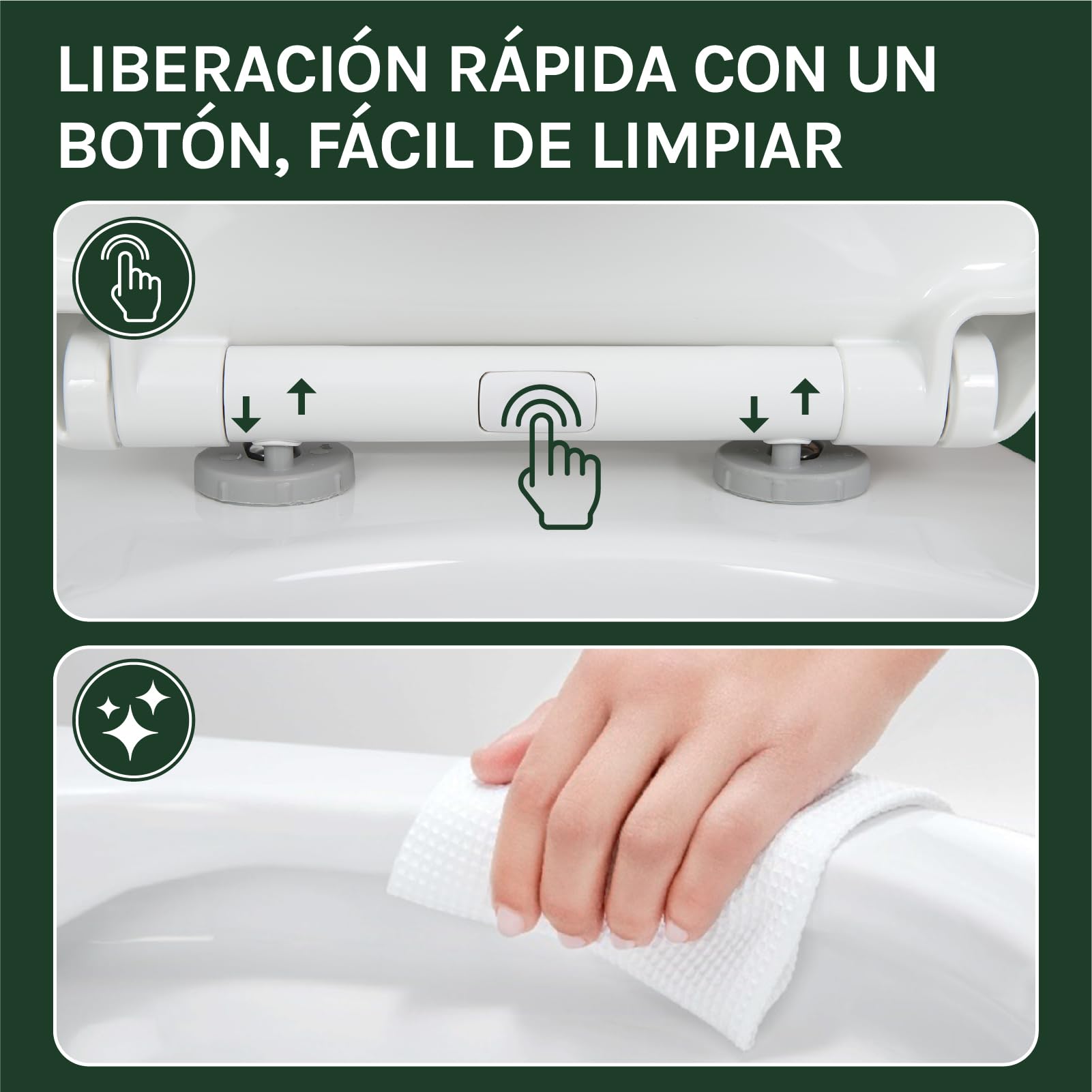 WOLTU Tapa de WC Tapa de Inodoro Asiento de Inodoro Bisagra de Cierre Suave Instalar Rápida