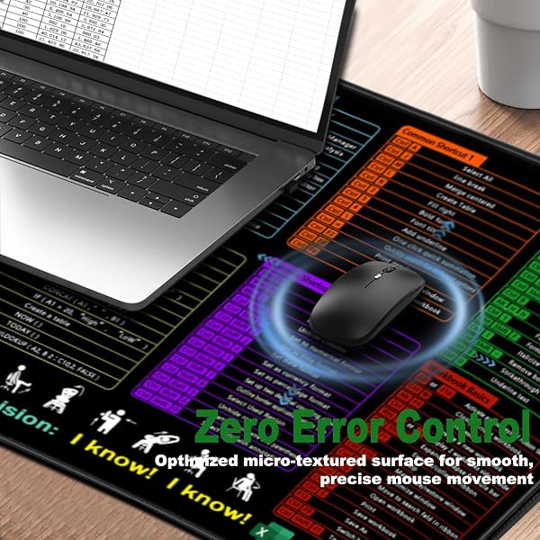 Excel Cheat Sheet Desk Mat, XXL Large Mouse Pad 40x90x0.3cm, Excel Shortcuts Mousemat - Gaming Mousepad, for Home Ofice Desks Computer Keyboard Laptop Protector Black Decor Accessories Gifts - 5