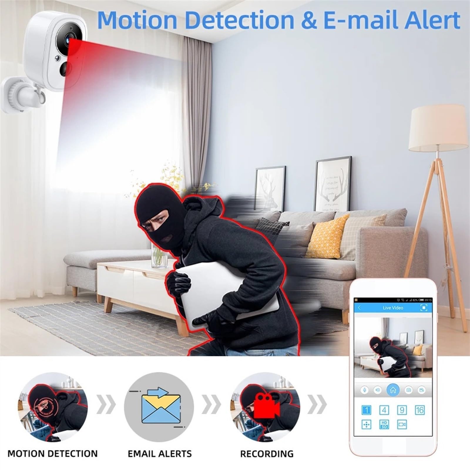 Caméra de sécurité, – caméra Solaire d'extérieur, Batterie Rechargeable, sans Fil, 5mp, Surveillance IP, CCTV, Protection PIR, avec sirène(Cam NO TF Card)