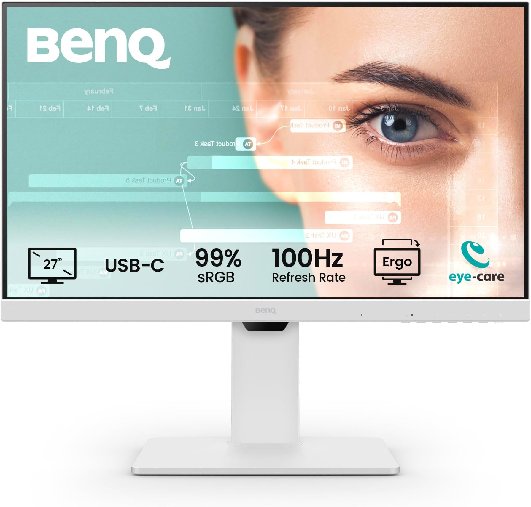 BenQ GW2786TC 27" IPS 1080p Home Office Monitor, FHD, USB-C (65W Power delivery), 100Hz, Eye-Care, Ergo Design, USB hub, Daisy-Chain, high Refresh Rate, 99% sRGB, HDMI, Display Port, TÜV Certified