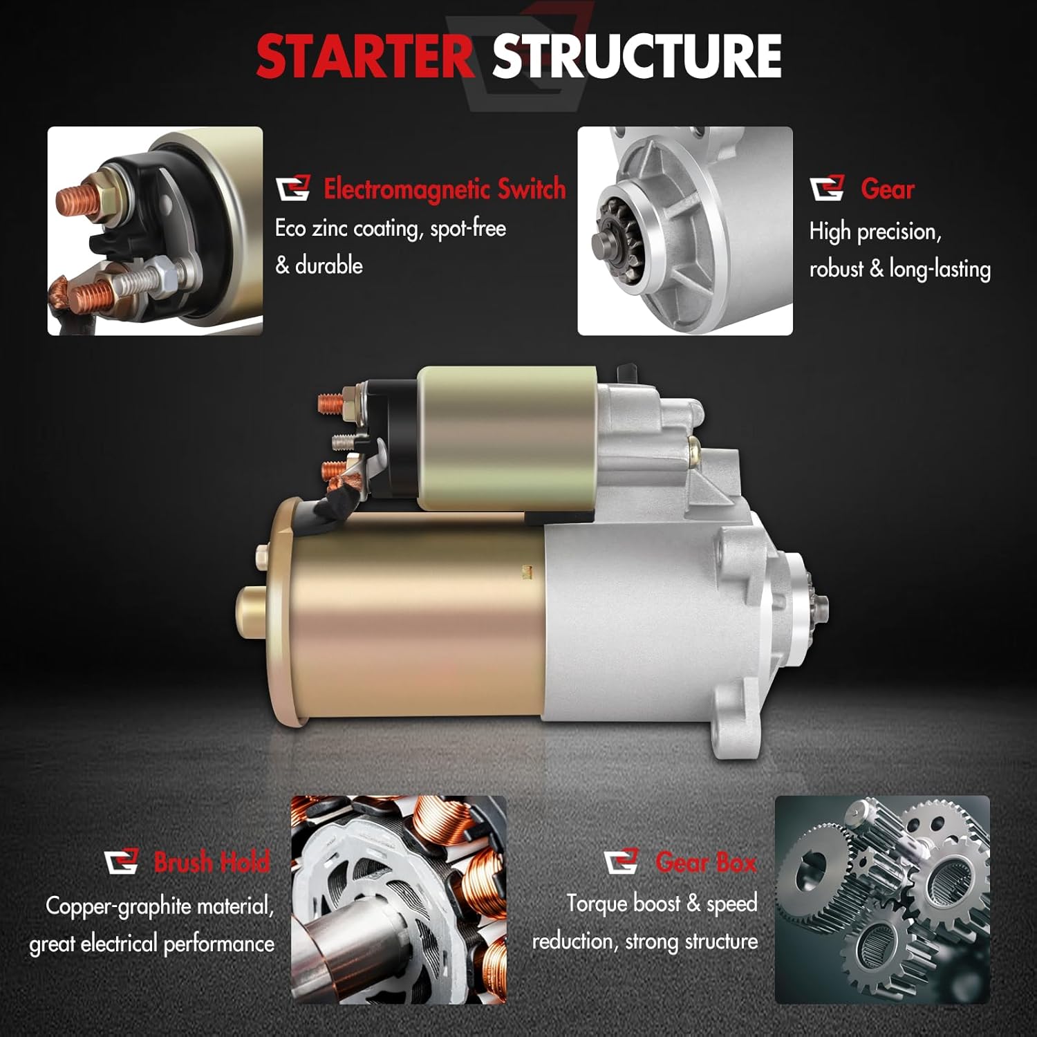 New Starter Compatible for Lincoln for Aviator 4.6L 2003-2005 for Mercury for Mountaineer 4.6L 2002-2009, 1.5kW/12 Volt Starter Motor Replace SFD0059 1L2U-AB
