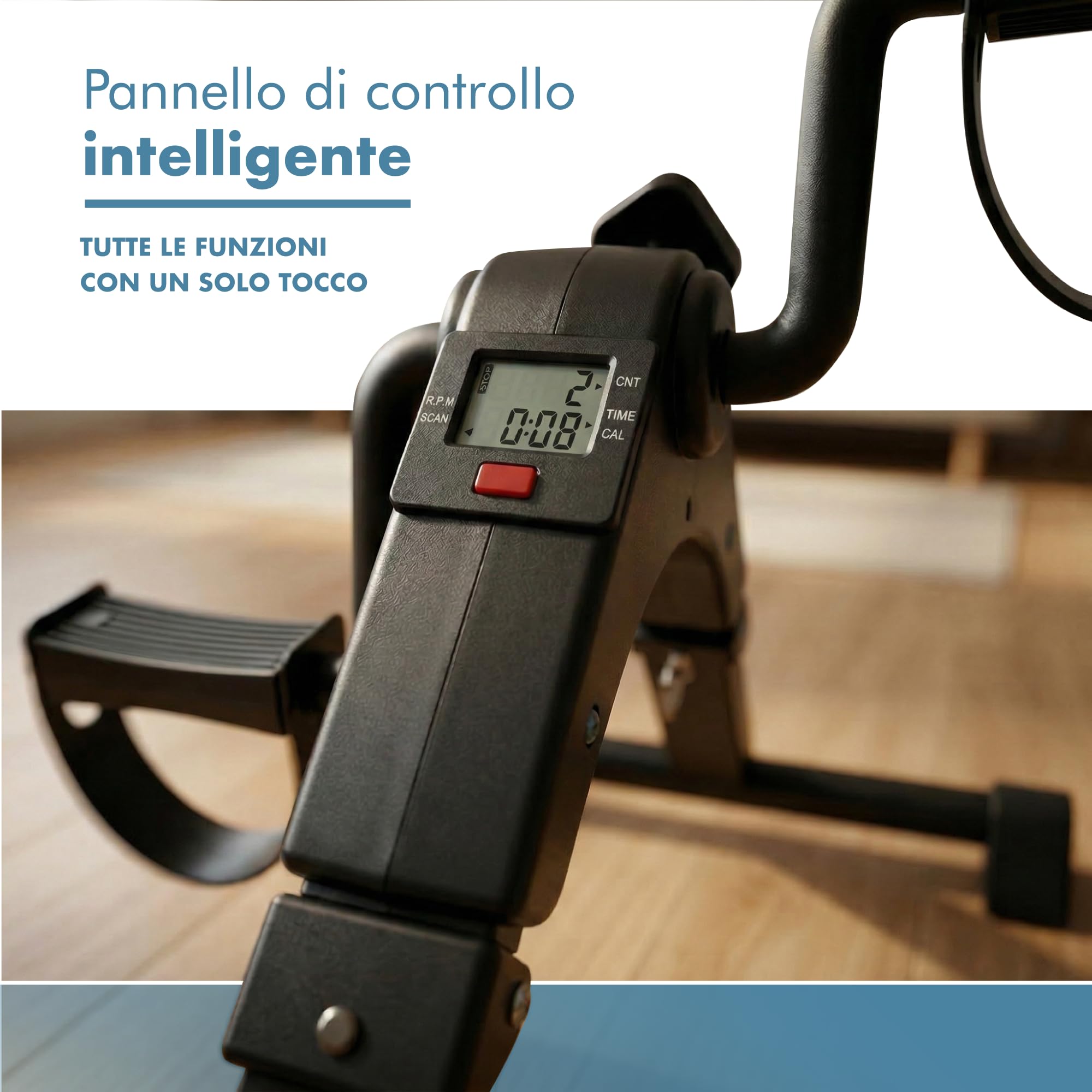 PORTENTUM Pedaliera riabilitazione per anziani con base migliorata e tappetino antiscivolo – Pieghevole – Schermo LCD – Mini cyclette da seduta braccia e gambe compatta con resistenza regolabile