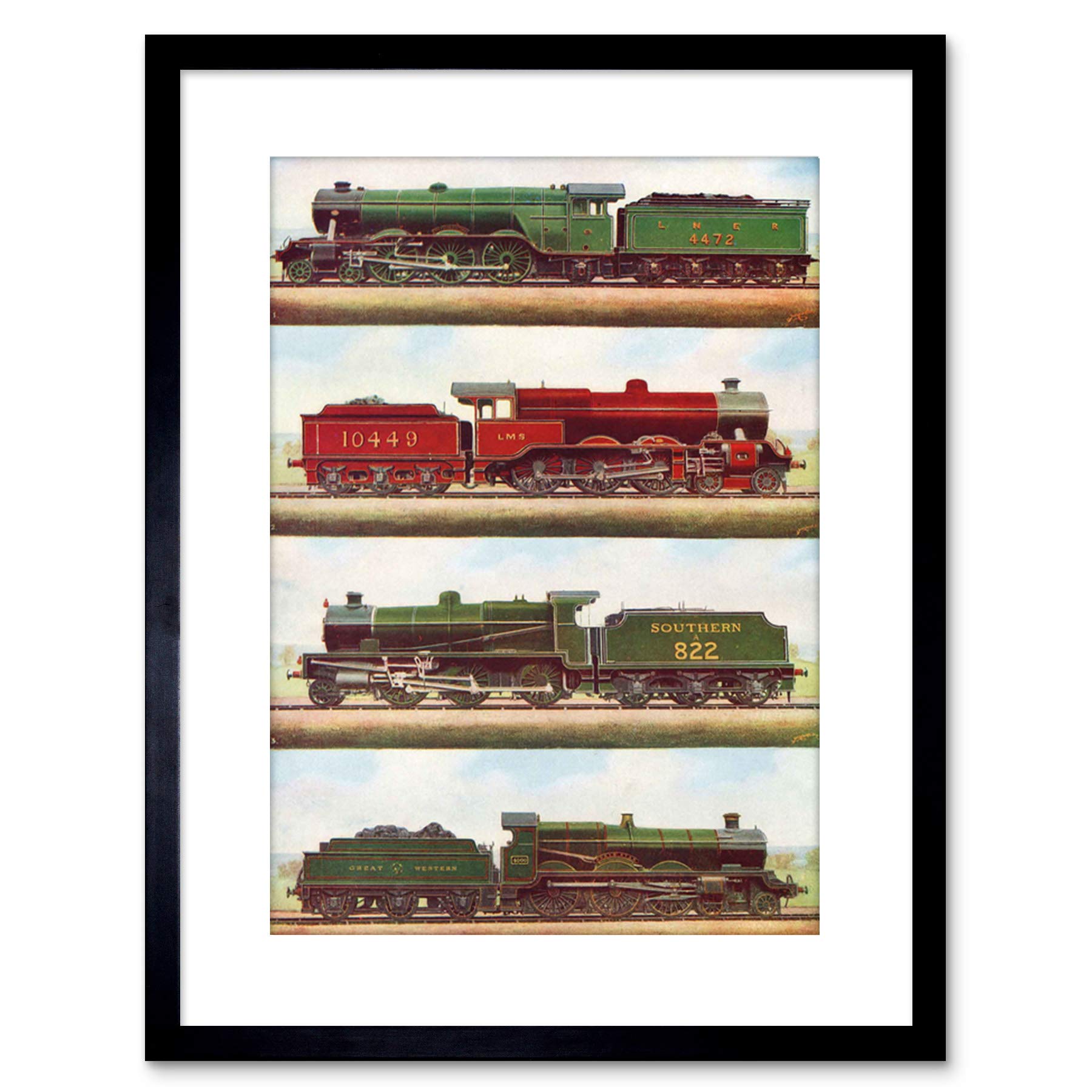 Wee Blue Coo Transport Vintage Painting Train Engine Locomotives Steam Framed Print F97X3701