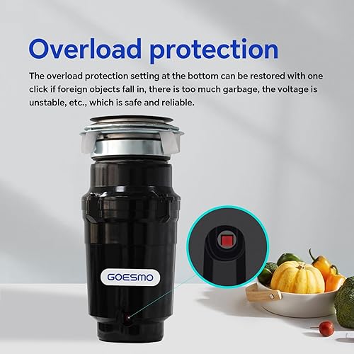 Miniatura 4 de GOESMO Eliminación de basura con interruptor de aire, 34 HP de alimentación continua con cable de alimentación, sistema de molienda de acero