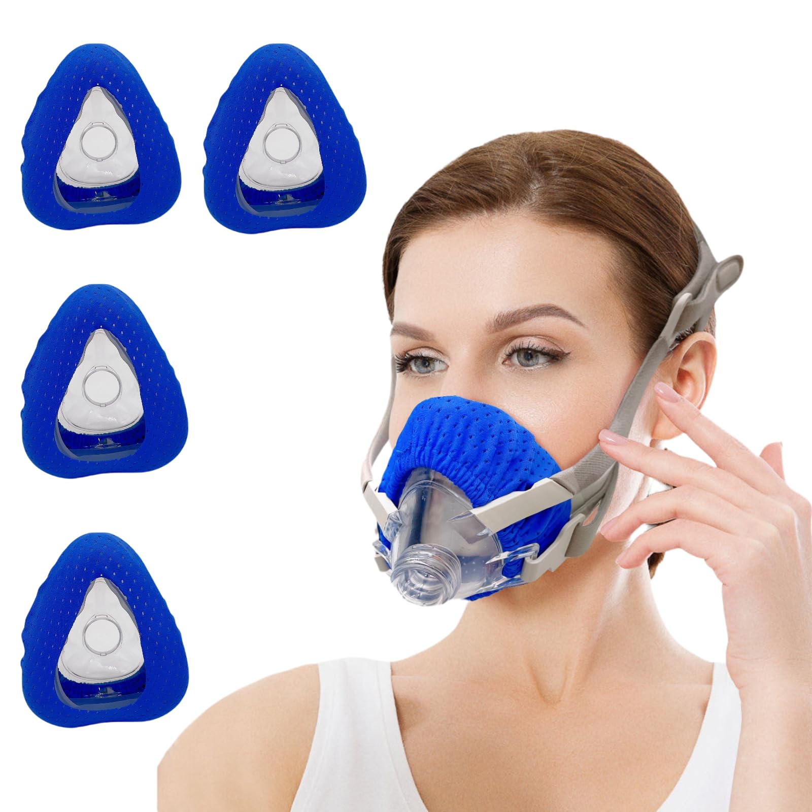 4 Pack CPAP' Mask Liners, Covers for Seal Mask Cushion Comfort Silky CPAP' Mask Covers One Size Fit All Full Face Masks,Improve The Comfort of Wearing The Mask (Blue)