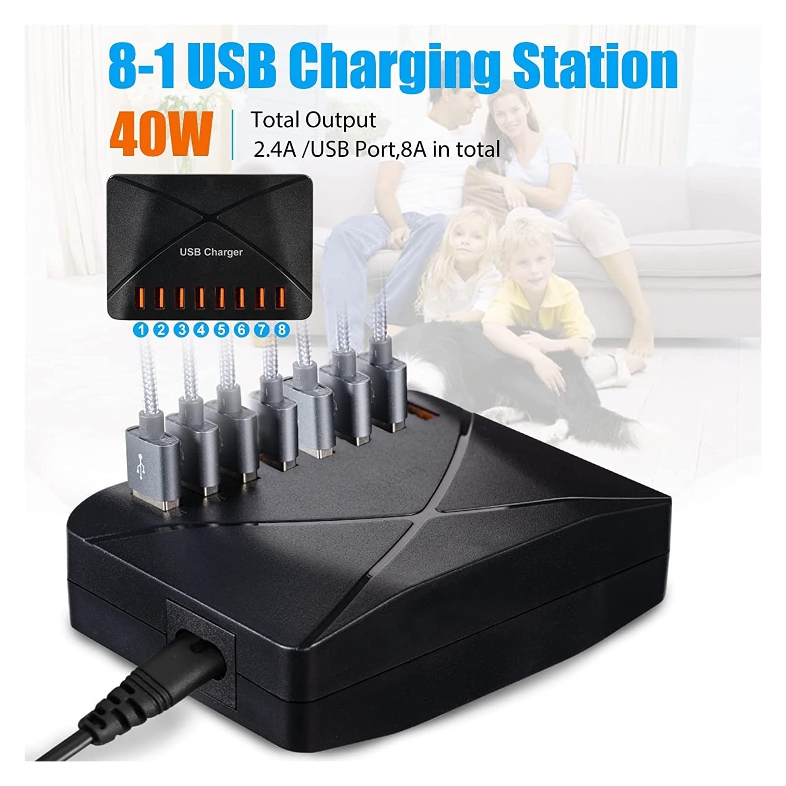 Caricatore USB Da 40 W A 8 Porte Viaggio Con Stazione Di Ricarica Multi 5 V/2,4 A Capacità Di Ricarica Rapida(WHITE)