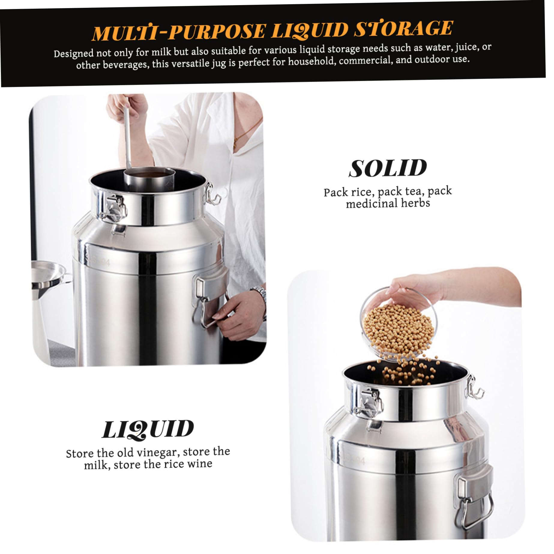 Bidon à lait en acier inoxydable Pot à lait robuste de 6 L avec couvercle scellé, anneau de levage et poignée transport Seau en acier inoxydable pour boîte stockage liquides