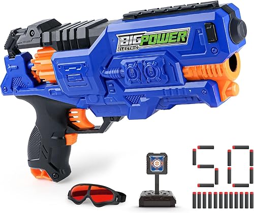 BIGPOWER - Pistola de dardos eléctrica totalmente realista para niños de 8 a 12 años de 8 a 12 años de fuego rápido, 50 balas blandas alimentadas