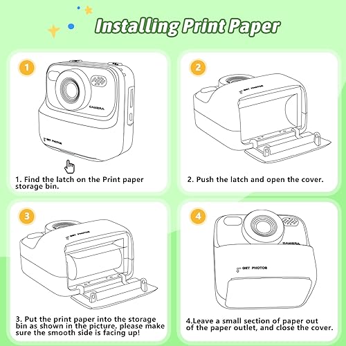 Miniatura 8 de Cámaras digitales instantáneas para niños y niñas, cámara digital selfie HD de doble lente 1080P con papel de impresión y tarjeta de 32G, regalos de