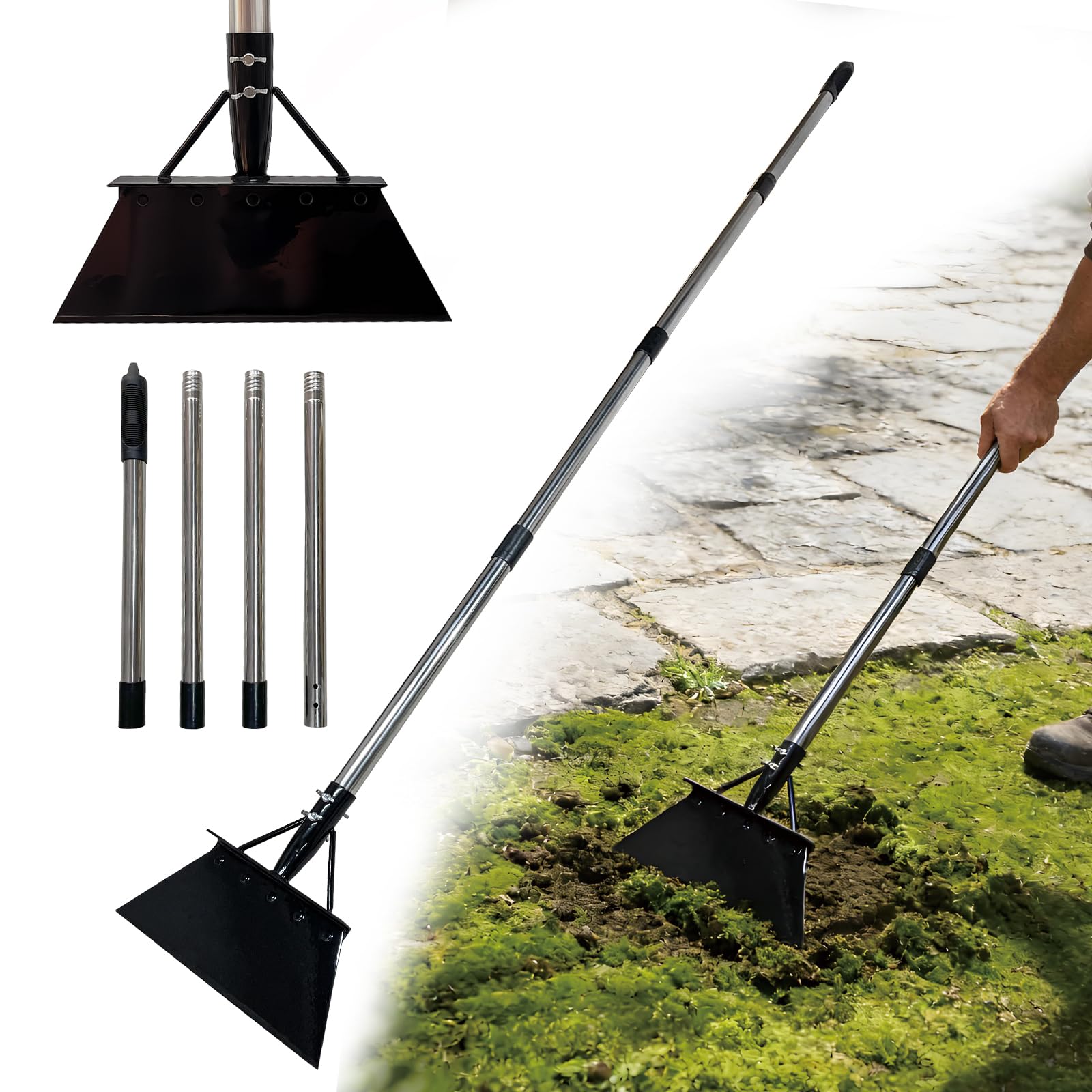 Laaorr Garden Scraper,Multifunctional Garden Shovel Long Handle Moss Scraper Heavy Duty Weed Shovels Outdoor Cleaning Flat Patio Scrapers Turf Remover Tool (26cm)