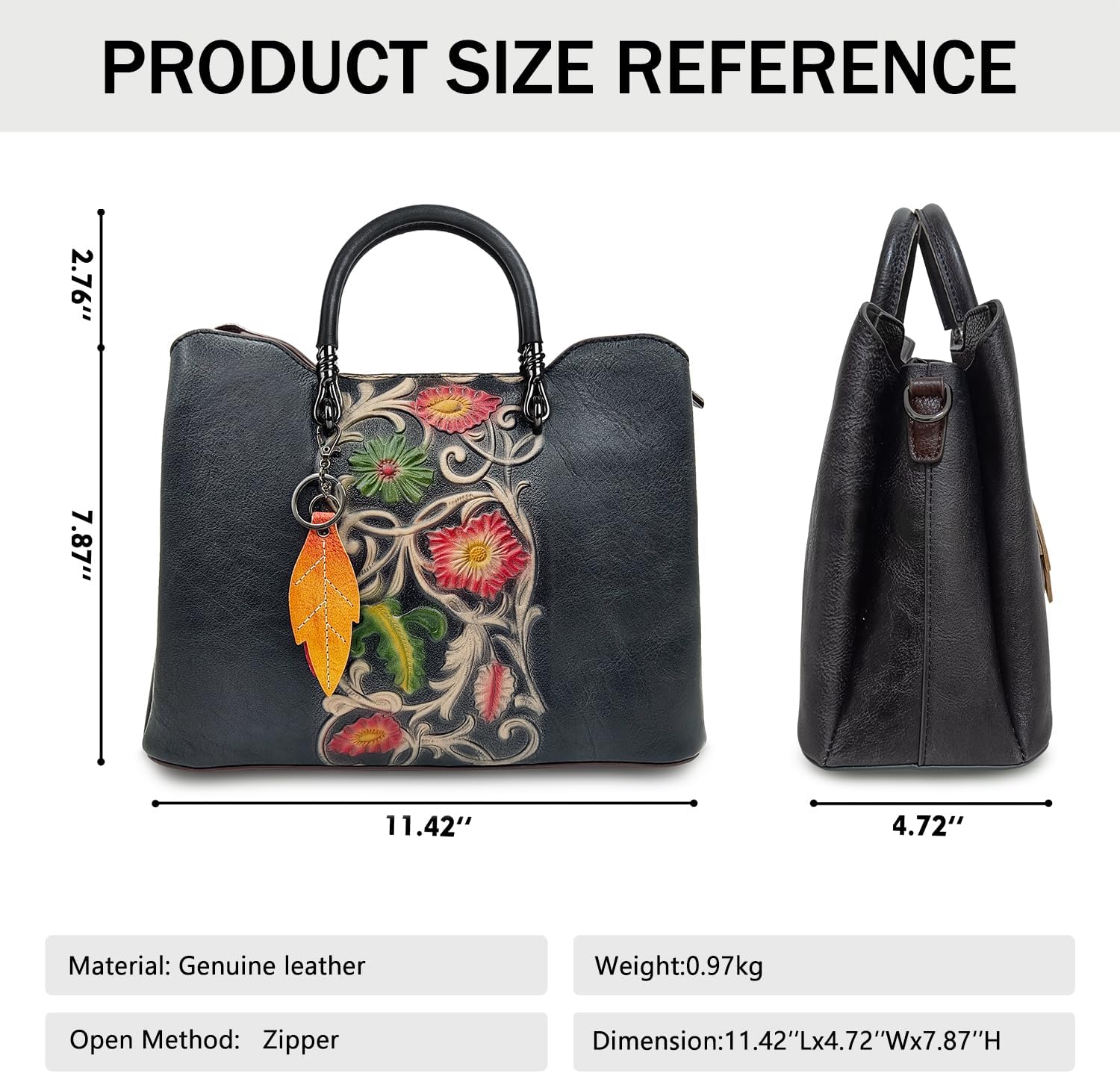 Genuine Leather Vintage Embossed Handbag for Women - Artisanal Cowhide Floral Crossbody Purse with Unique Craftsmanship - Image 4