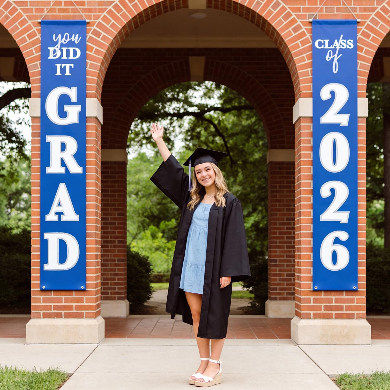 2026 Graduation Banner Porch Sign – Class of 2026 You Did It Graduation Decorations | Congrats Grad Front Door or Yard Porch Signs Decor | Graduation Banners for Party Decorations (Blue White)