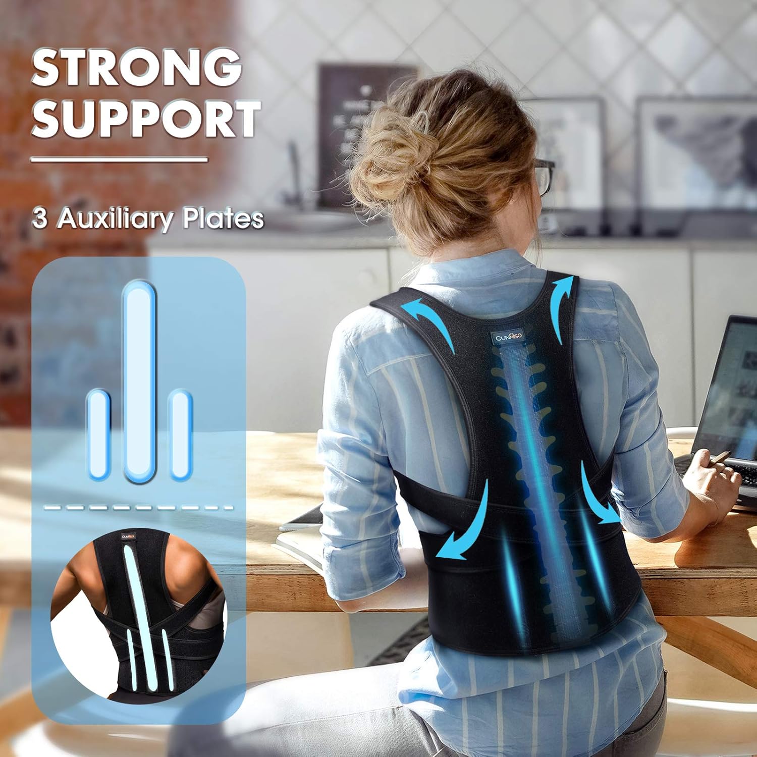 Cunmiso Posture Corrector For Women & Men - Triple Strong Support, Adjustable Widened Waist Belt Back Brace, Breathable Double Pads Back Support For Shoulder Pain Relief, Under Clothes for Adult(L) : Health & Household