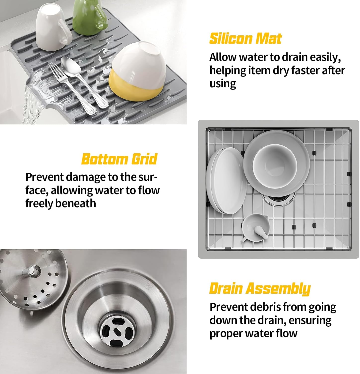 21x18In Stainless Steel Kitchen And Bar Sink - Small Undermount Single Bowl Drop In Staylish Kitchen&Bar Sink Ideal Choice For Small Space, Prep Area, RV With Bottom Grid,Soap Mat And Drain Assembly