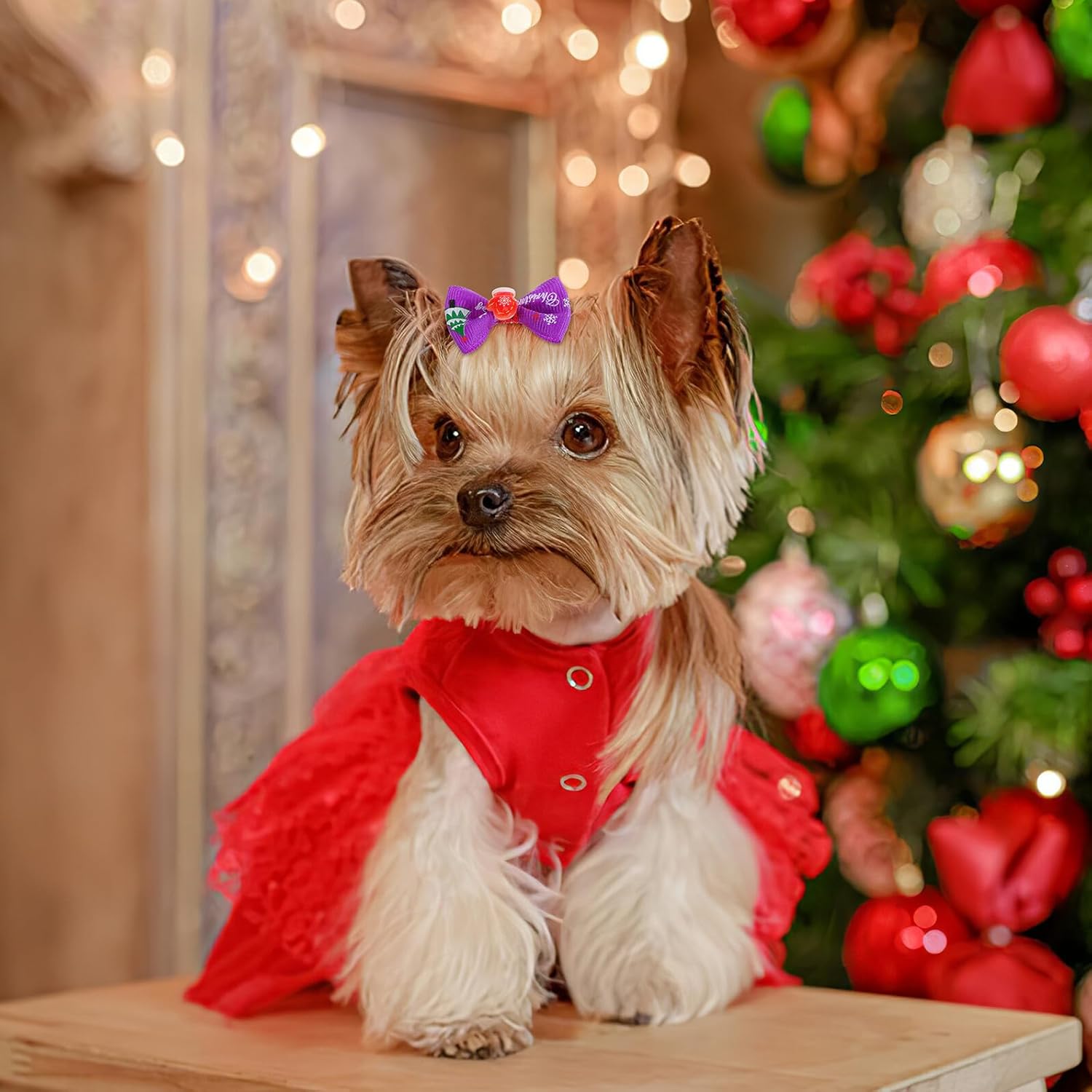 50 Pcs Christmas Pet Hair Bows Grooming Accessories for Small Dogs with Sturdy Rubber Bands Random Holiday Style for Christmas Costumes Canine 9