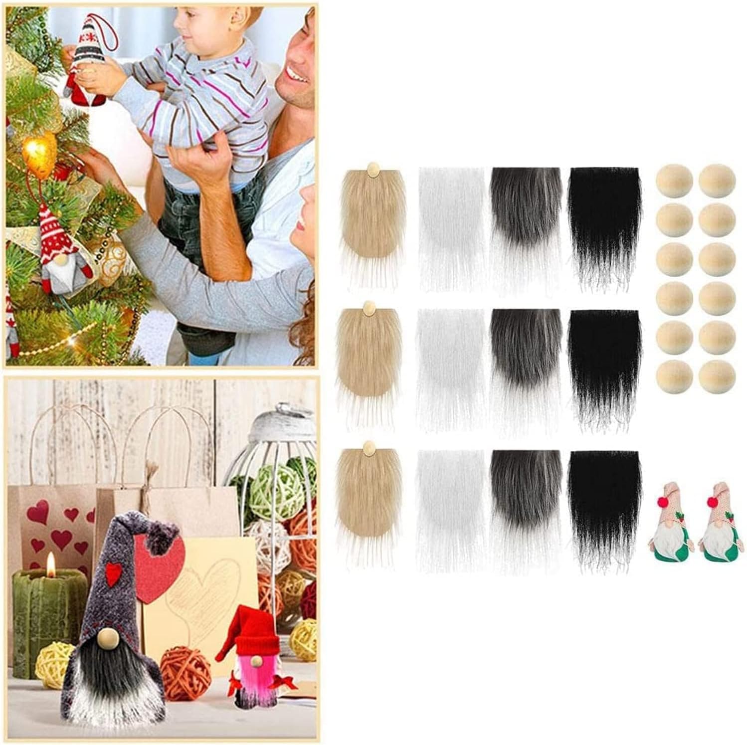 JIEOU Christmas Gnome Beard, 12 Pieces Precut Faux Fur Gnome Beard with Round Wooden Balls - Image 4