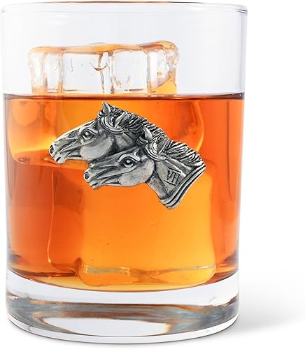 Vagabond House Vasos de whisky de alta calidad con copas de escocés de caballo de peltre, regalo para los amantes del bourbon, perfectos para