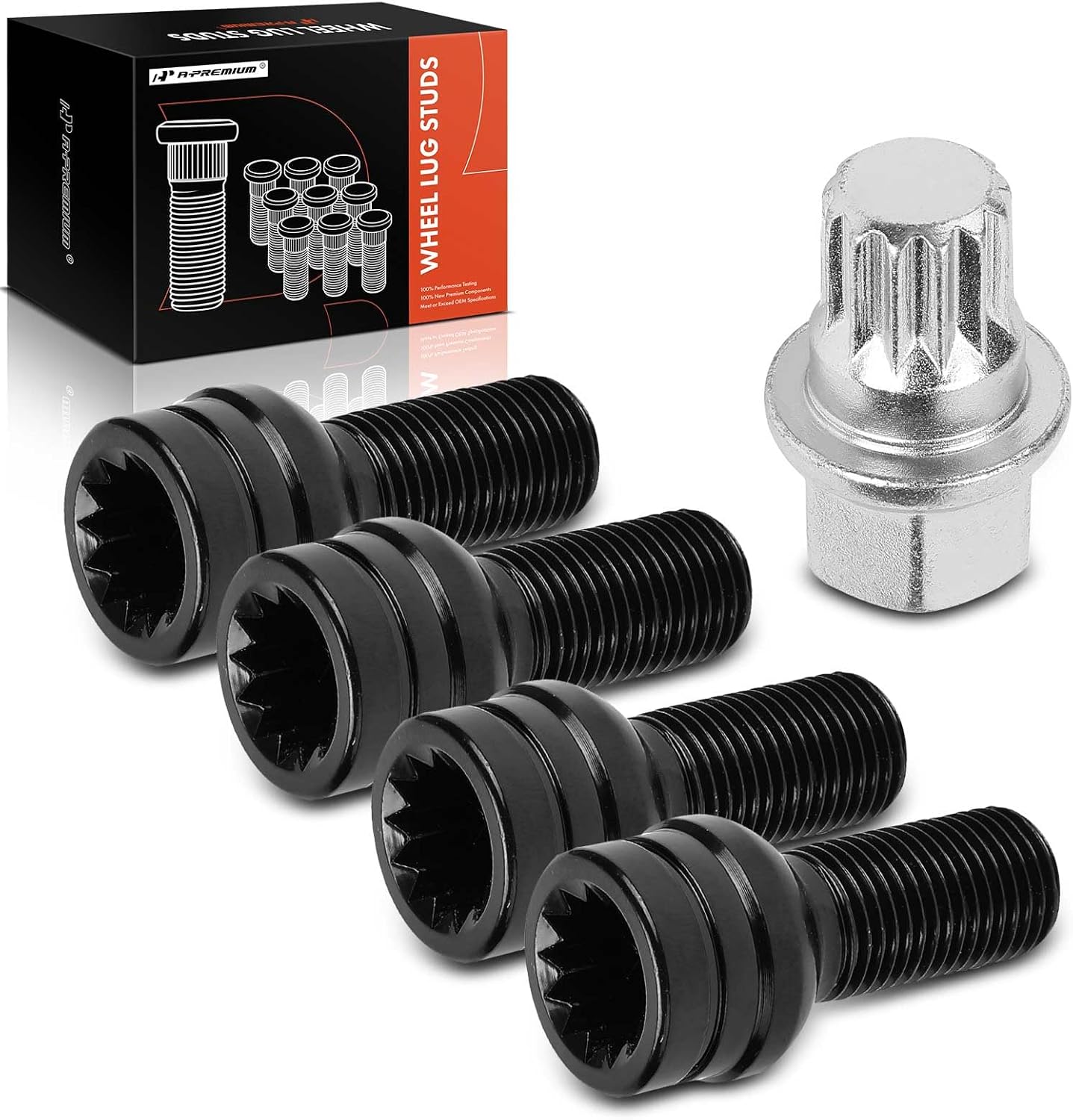 A-Premium 5-PC M14-1.5 Wheel Studs Compatible with Volkswagen Jetta, Passat, Golf, Beetle, R32 & Audi A4, Q5, Q7, A5, A6, A3, Q3, A8, TT, R8, A1, A5 A8 Quattro, Coupe, Q3 Quattro, S3, Front or Rear