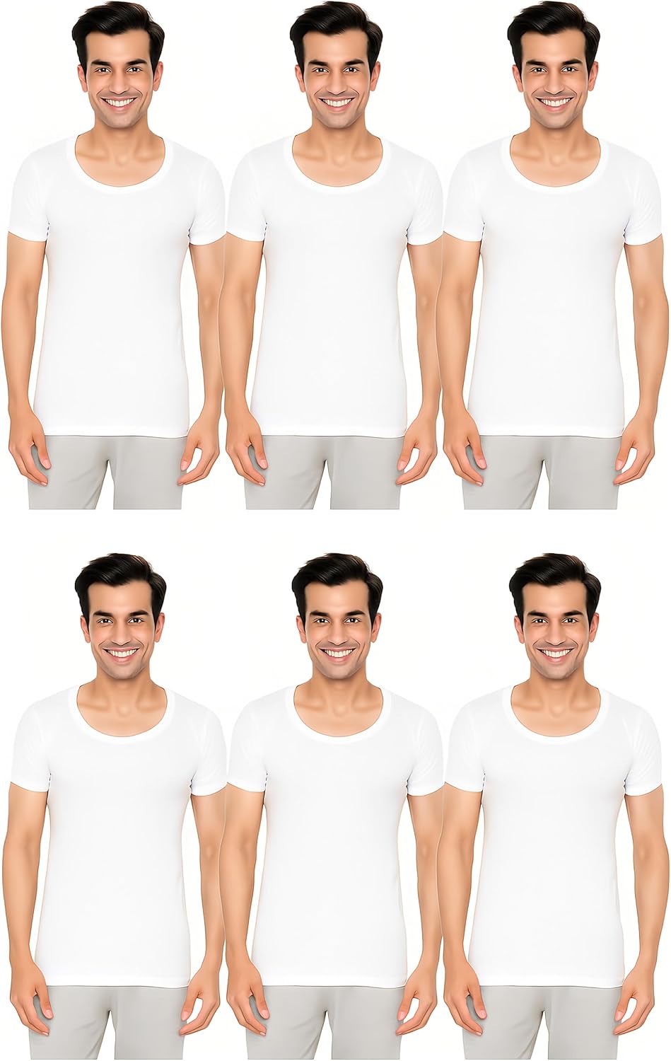 Men's Cotton Undershirt 6-Pack - Half Sleeve Soft & Breathable Innerwear for Daily Wear - Lightweight Premium Comfort Fit T-Shirts