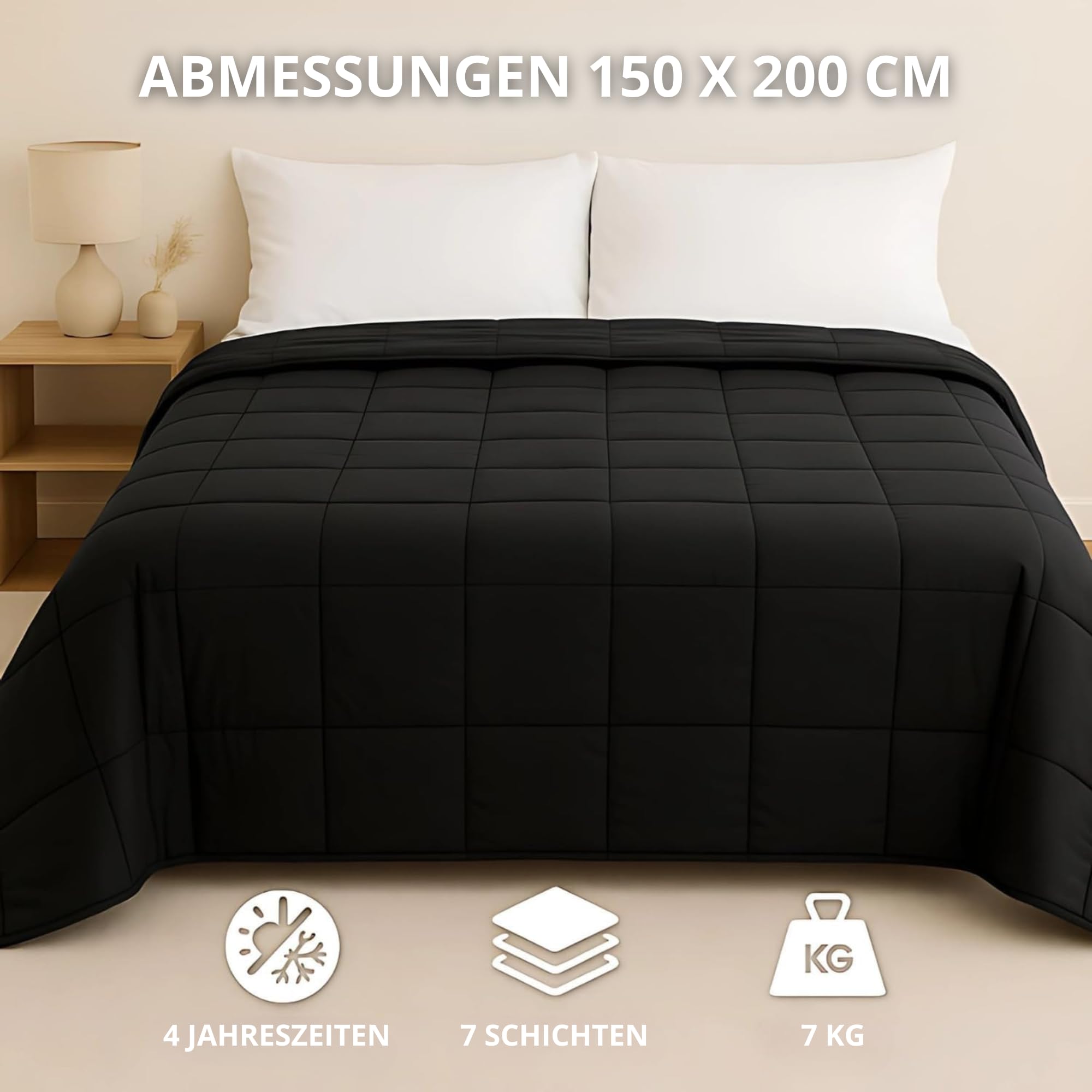 Vonia Gewichtsdecke 7 KG, Anti-Stress Entspannungsdecke, 150 x 200 cm, Therapiedecke for Adult, Noir