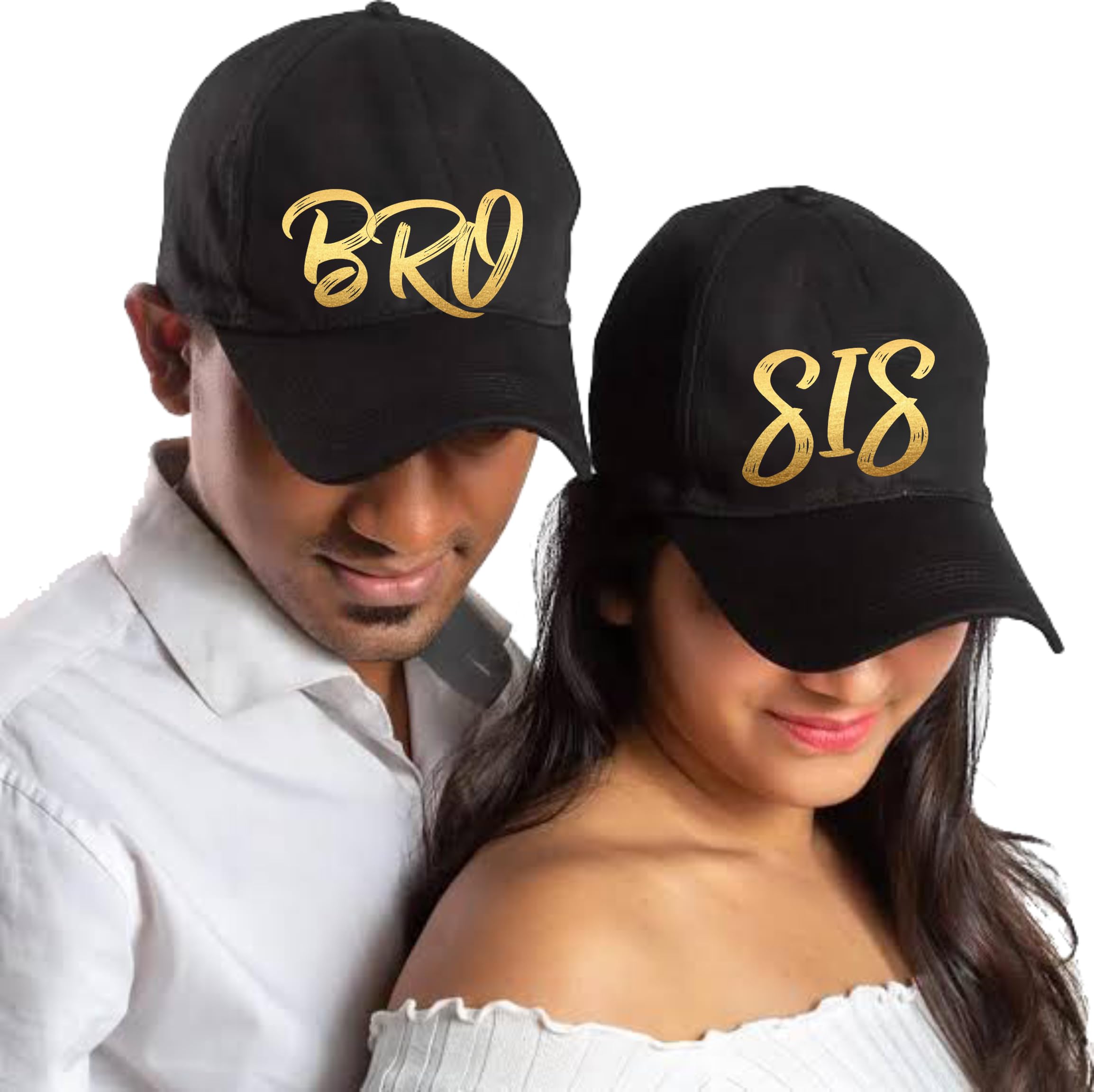 Bro & Sis Caps, Black with Gold Vinyl, Set of 2-image-47