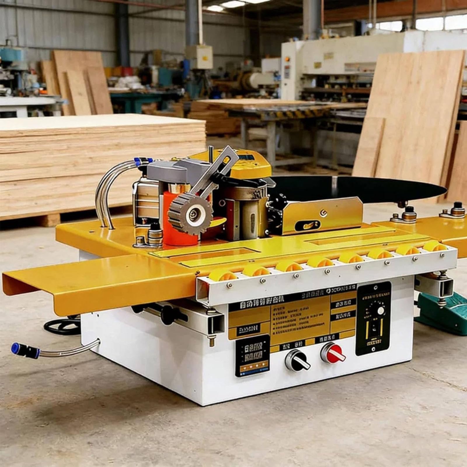 BOOZXCV Edge Banding Machine for Woodworking, Self-Cutting with Digital Temperature Control, Adjustable Speed for Sealing and Trimming Wood and Integrated Boards