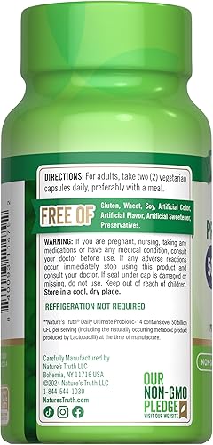 Miniatura 7 de Nature's Truth Probiótico para mujeres y hombres | 50 mil millones de UFC | 14 cepas probióticas | 60 cápsulas | Apto para el estómago | Prebióticos