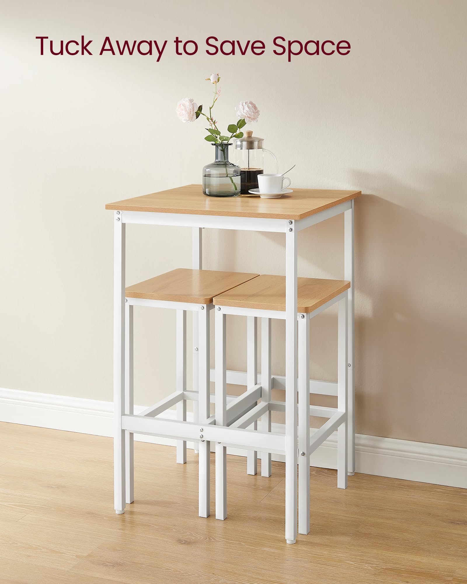 VASAGLE  テーブル Amazon.com - VASAGLE Bar Table and Chairs Set, Square Table with 2