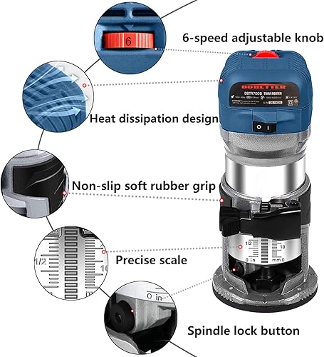 Miniatura 2 de Herramienta de enrutador de madera de 1.25 HP, enrutador eléctrico de 6.5 amperios, enrutador de palma compacto de 6 velocidades variables para
