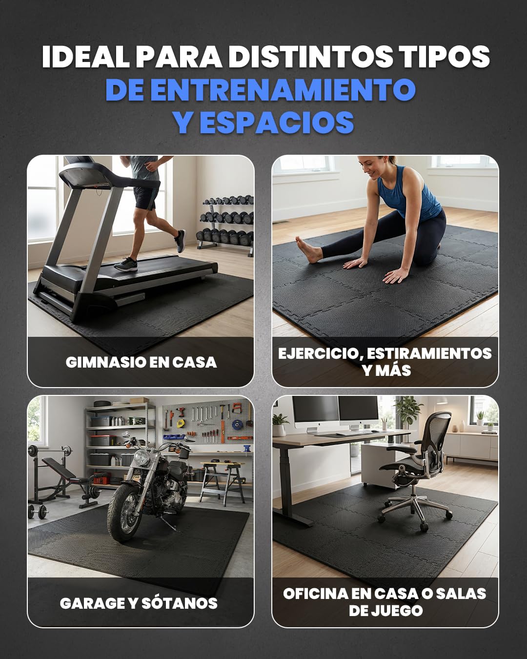 unycos - Esterilla Fitness Puzzle para Suelo de Gimnasio【30x30x1 cm】 Set de Protección de Espuma EVA, 20 Piezas, Alfombra Expandible, Tatami para Pisos | Impermeable, No Tóxica (Negro I 1,80 m²)