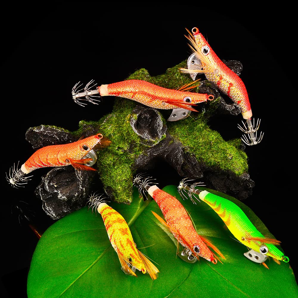 6pcs Cebos de Pesca Calamar Pulpo Camarones, Jig Ganchos, Señuelo Falso Sepia Pulpo Señuelos de Pesca