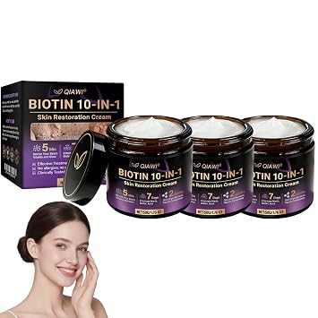 Qiawi Biotin 10-in-1 Skin Restoration Cream, 2026 New Professional Skin Treatment Cream for Removing and Repair, Moisturizer, Natural Collagen Lifting Serum for All Skin Types 3 Pack