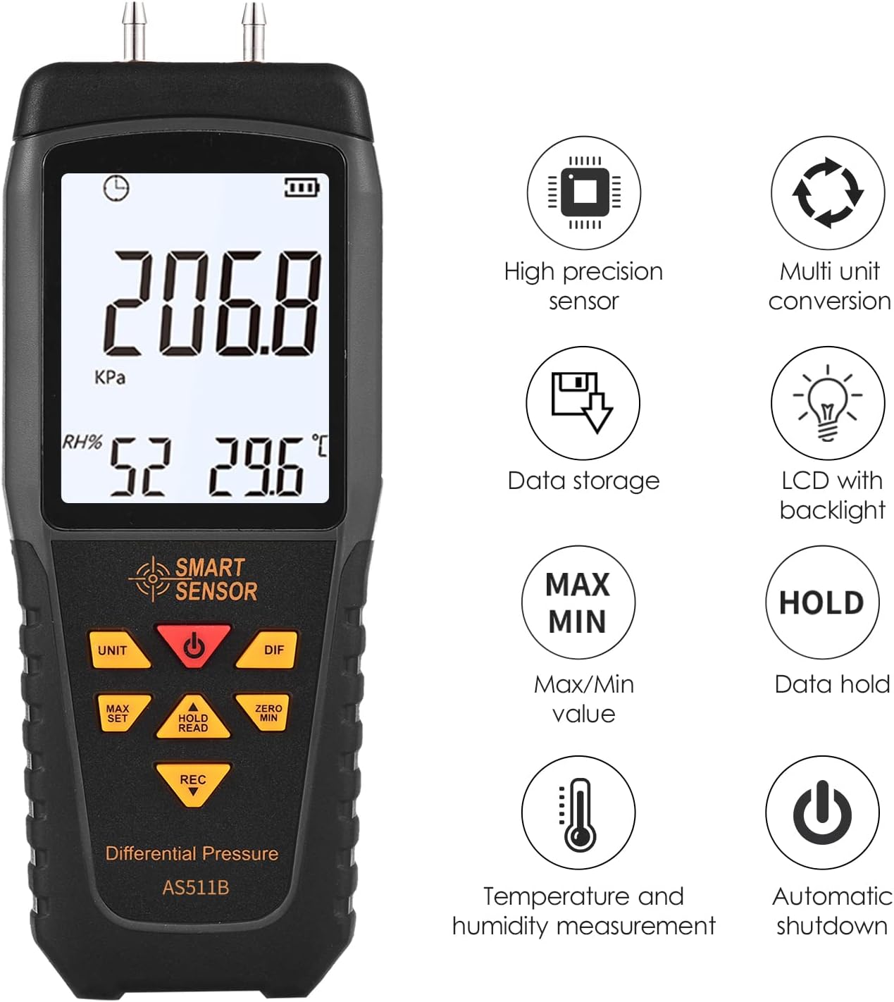 Diagram showing key features of the differential pressure gauge