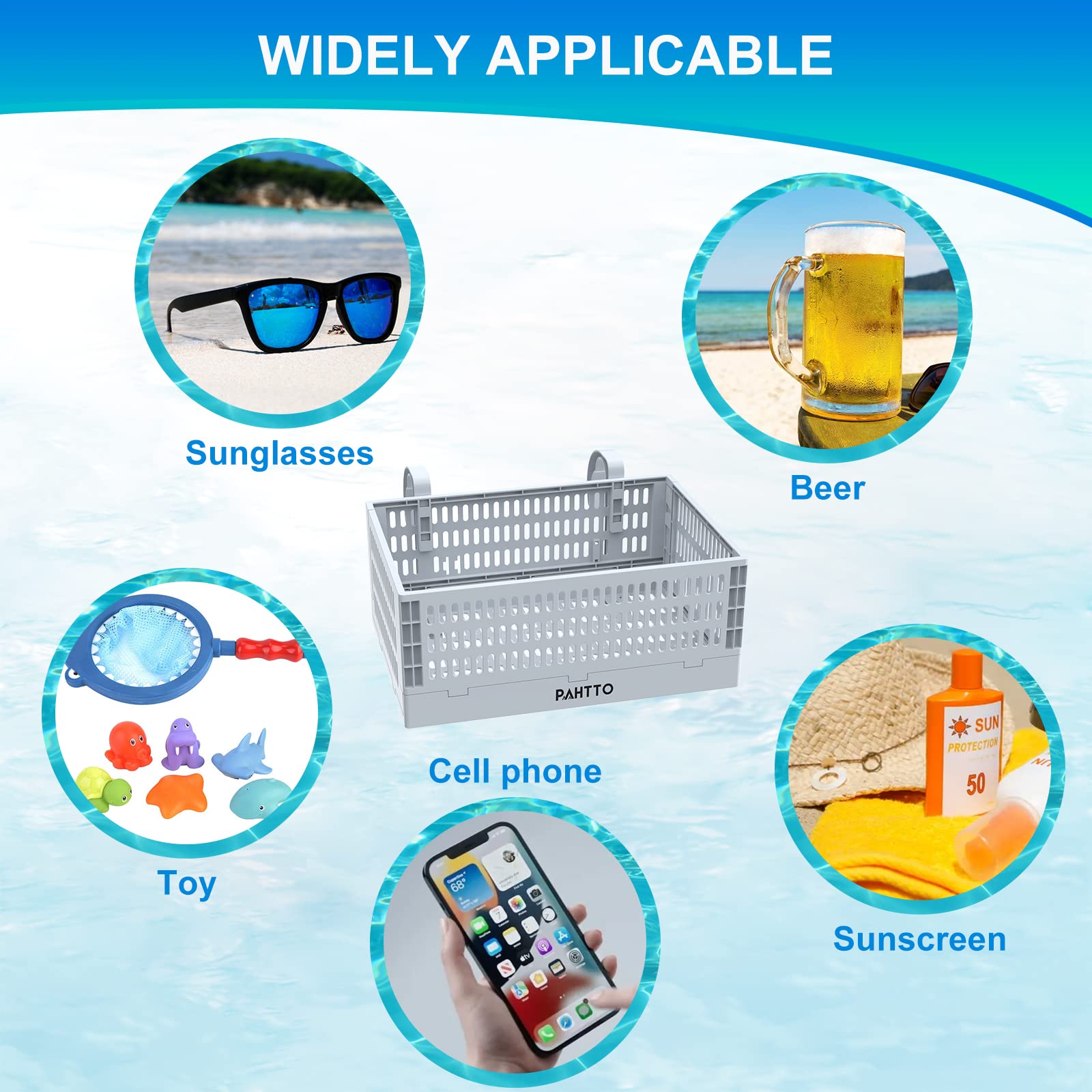 Cesto portaoggetti XL a bordo piscina, 2 pezzi, cestino pieghevole per piscina fuori terra, per giocattoli da piscina, asciugamani, bevande, organizer a bordo piscina, accessori per piscina fuori