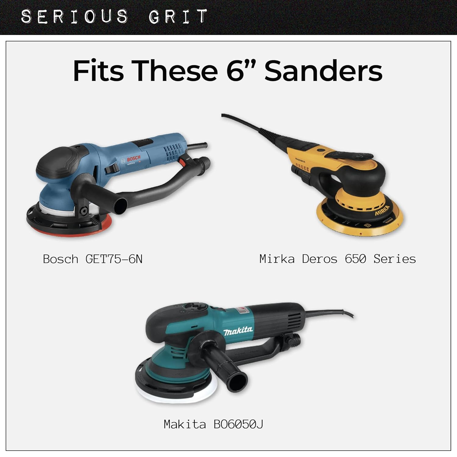 Serious Grit - 6-Inch 15-Hole 220 Grit Sanding Discs - Heavy-Duty Hook & Loop Film Discs - Sandpaper for Random Orbital Sanders - 50 Pack Box