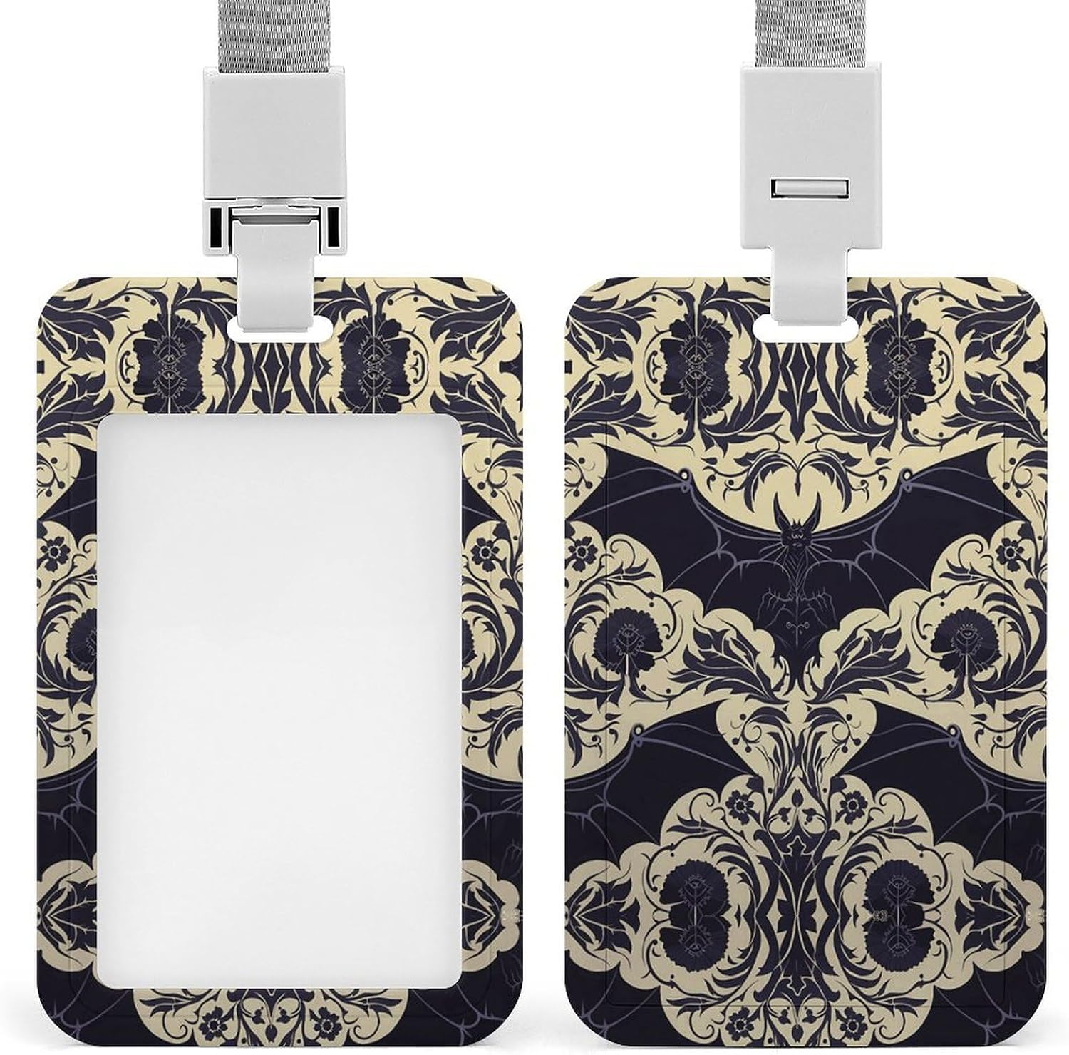 Sliding Bat Pattern Id Badge Holder with Breakaway Lanyard