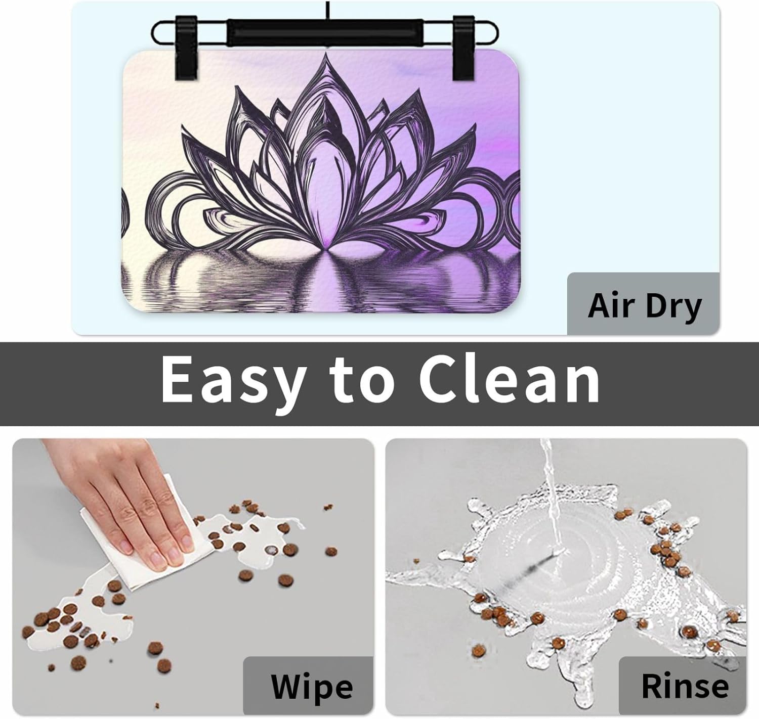 Lotus Mandala Pet Feeding Mat Dog Cat Eating Food Absorbent Leather Tablecloth for and Water Bowl Waterproof No Stains Quick Dry Non-Slip 23.62 * 15.75IN