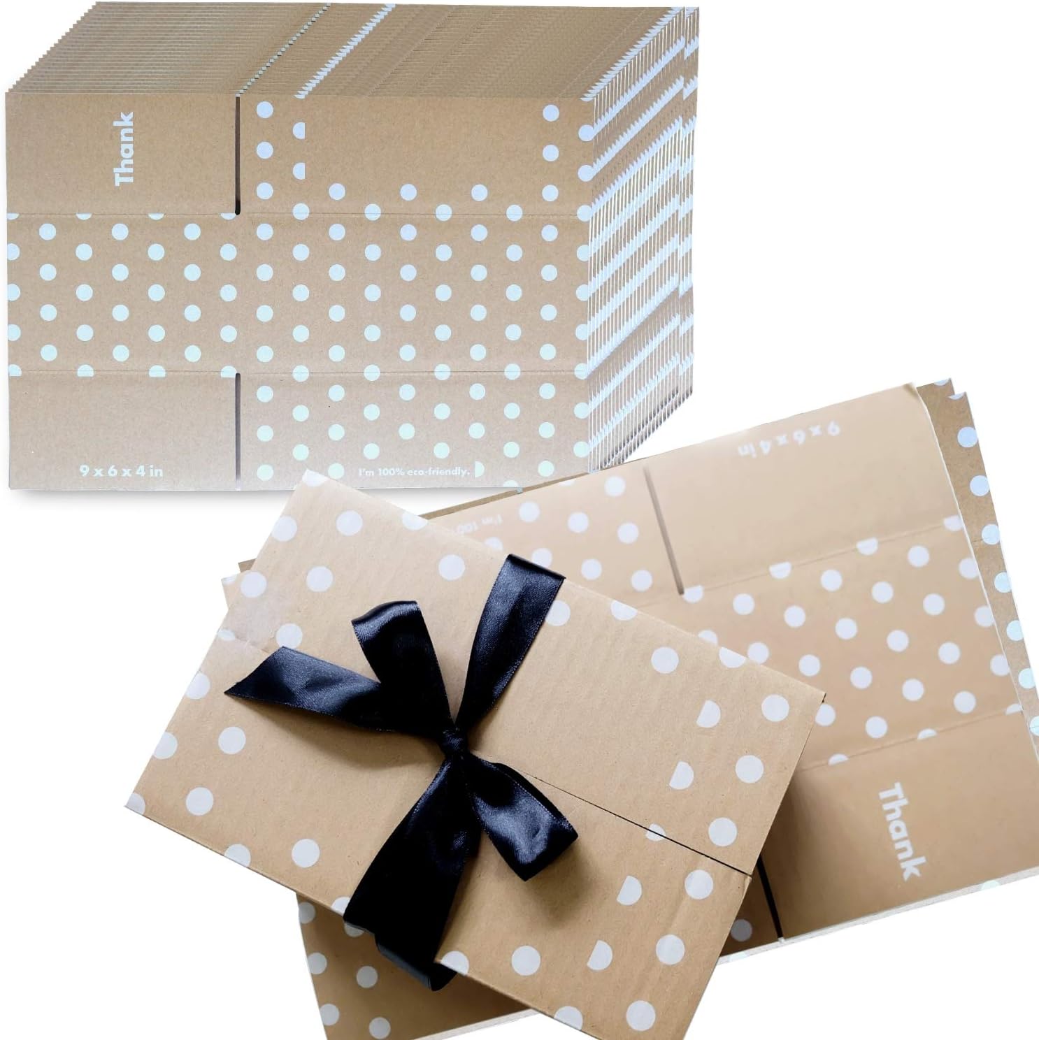 Corrugated Shipping Boxes 9"x 6"x 4",Eco-friendly, 25 Pack (Polka Dots print - Thank you)