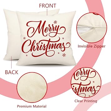 4TH Emotion Red Christmas Pillow Covers 18x18 Set of 4 Farmhouse Xmas Decorations Snowflake Hello Winter Holiday Decor Throw Cushion Case for Home Couch S24C17