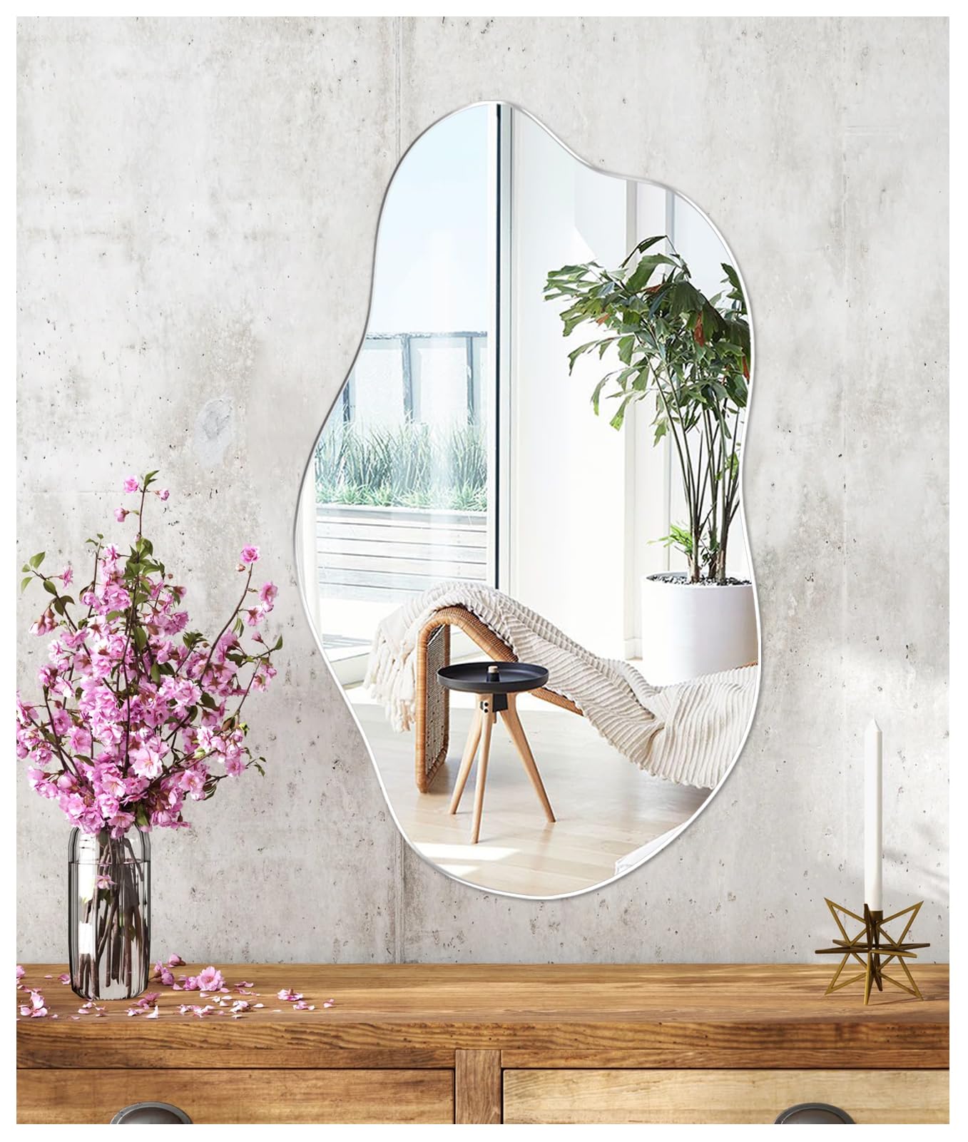 JMITHA Bathroom Mirror Irregular Mirror Frameless Glass Self Adhesive HD for Makeup Decorative for Entryways Living Room Door Bedroom