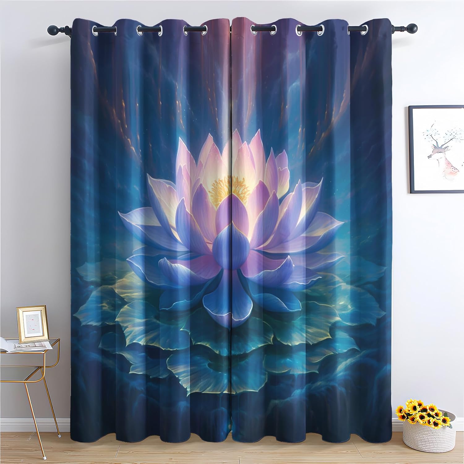 Flower Curtains for Bedroom Living Room, Floral Blackout Curtains 63 Inch Length 2 Panels Set, Thermal Insulated Grommet Drapes, Decorative Patterned Window Treatments (W6-&218)