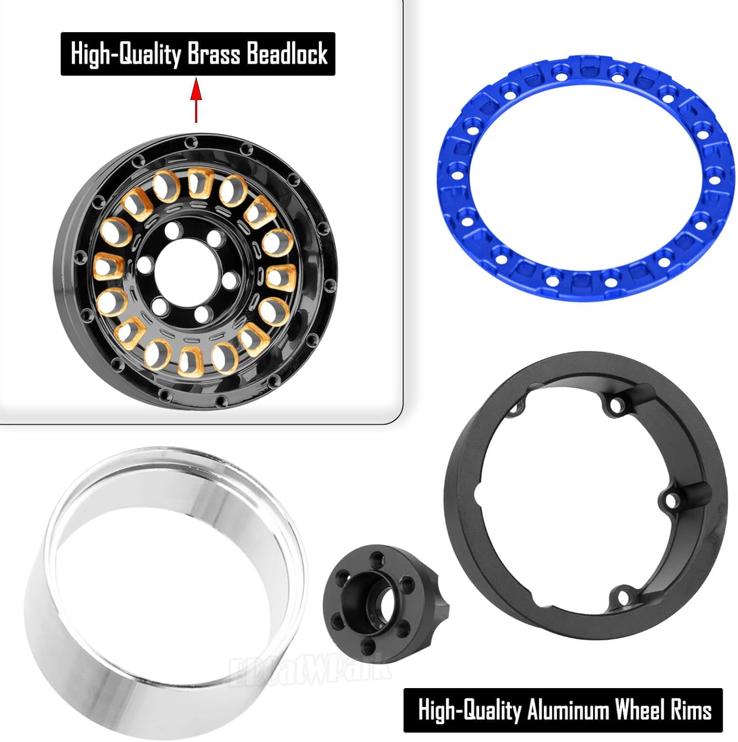 1.9 Brass Beadlock Wheel Rim for 1/10 SCX10 SCX10 II 90046 SCX10 III AXI03007 SCX10 Pro TRX4 TRX6 Gen7/8 D90 VS4-10 MST CFX RC Crawler Car,Brass Beadlock & Aluminum Deep Dish Rim,BlackGold