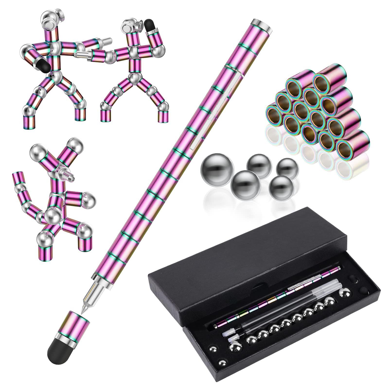 OSDUE Magnetischer Kugelschreiber,Schwarz Kugelschreiber, Lustig Multifunktions Magnetstift, Stressabbau Druckkugelschreiber für Teenager, Junge Männer & Frauen