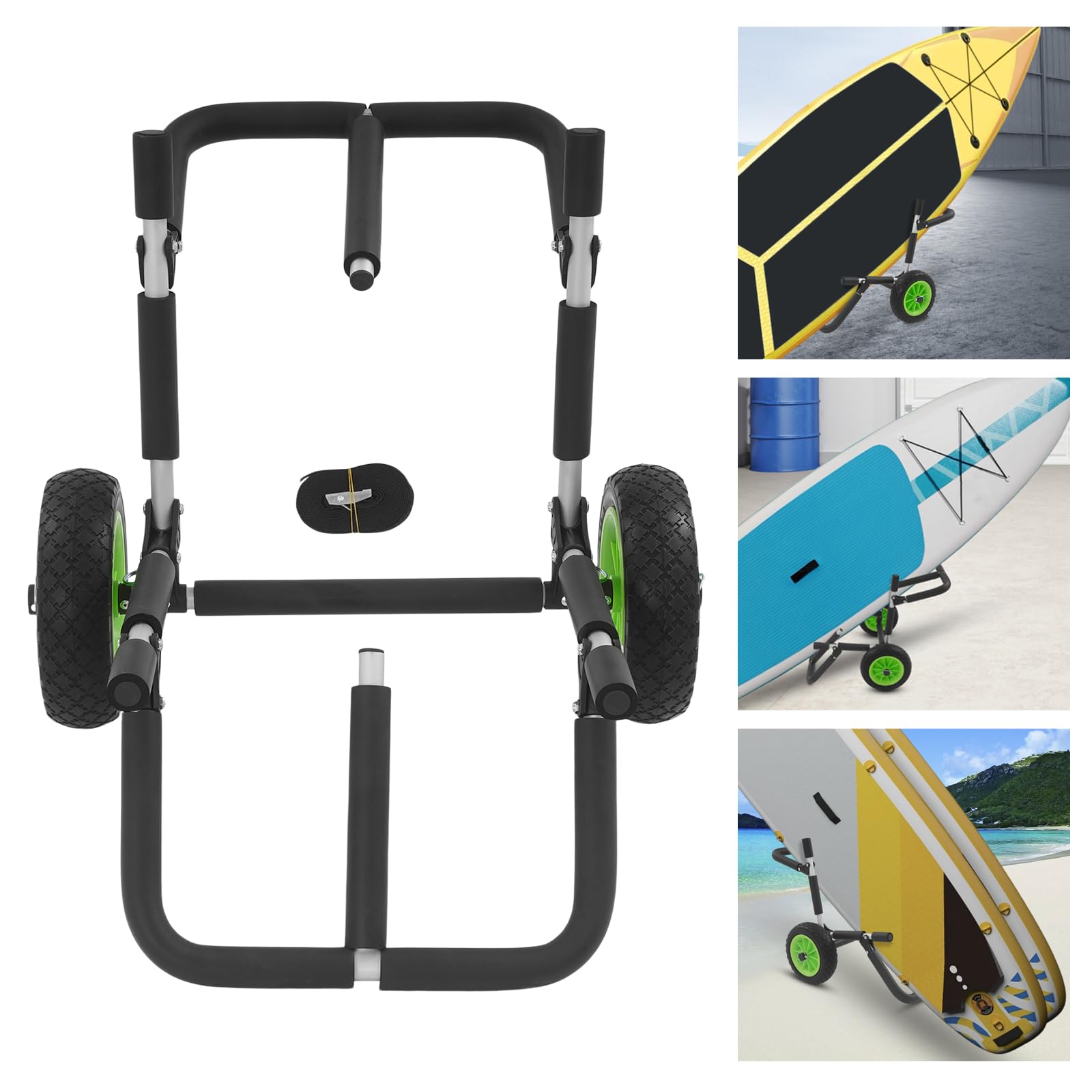 Kajakwagen Transportwagen klappbar, Aluminium Kajak Wagen | 10 in SUP Bootswagen mit Elastic Strap, Sup Board Zubehör, Trolley für Kanu Kaja Schlauchboot, Tragfähigkeit 80kg