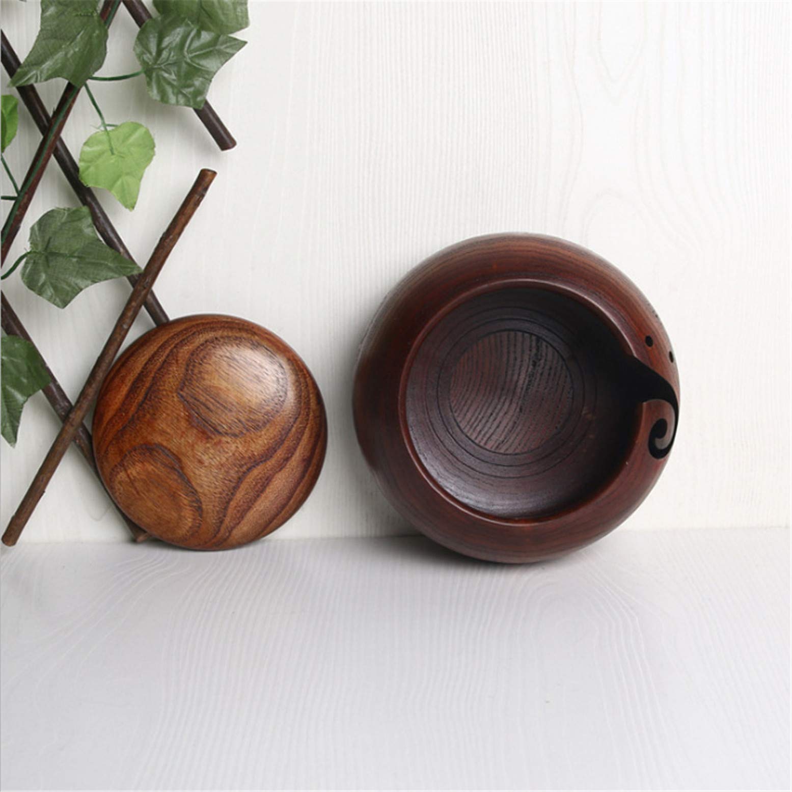 Ciotola per filati in legno per maglieria, Yarn bowl for crochet supporto per filati per lavorare a maglia con coperchio - stile retrò (15*9,5 cm)
