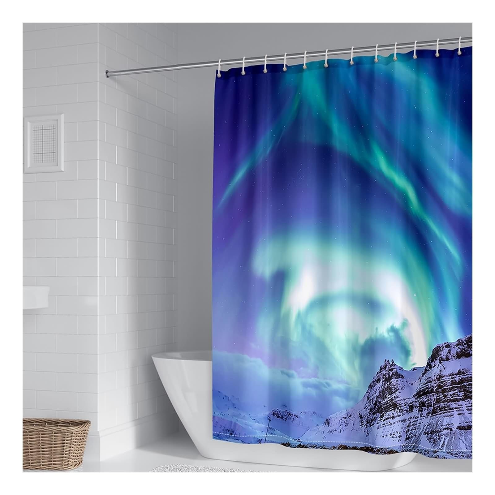 Cortina de ducha de 180 x 200 cm, tela textil, azul, diseño de paisaje natural, cortina de baño, tela de poliéster, resistente al moho, lavable, 1,8 x 2 m de largo (ancho x alto), incluye