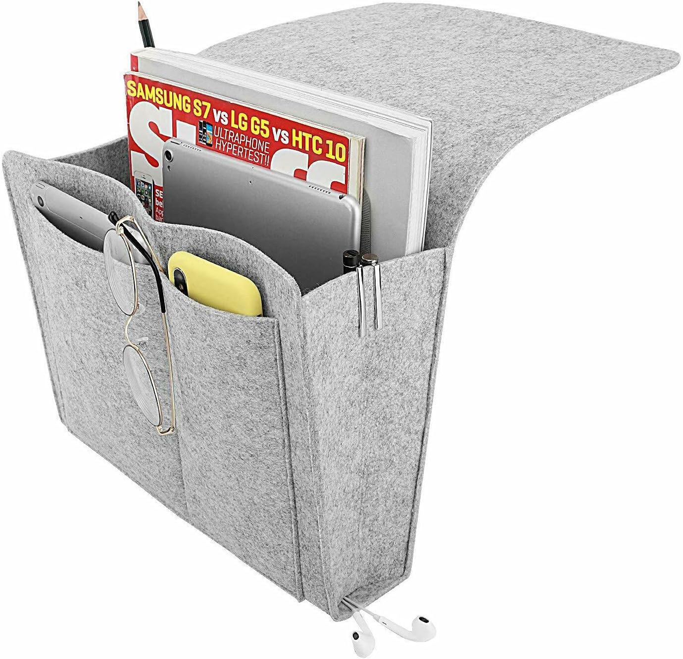 NetHong Bedside Pocket Storage Bedside Caddy Sofa Organiser Table Cabinet Hanging Storage Bag Sofa Felt Bedside Pocket Under Mattress Holder Bag for Book Ipad Tablet Remotes Gray