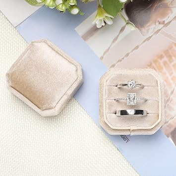 Sightor Velvet Ring Box 3 Slots Octagon Jewelry Ring Box for Wedding