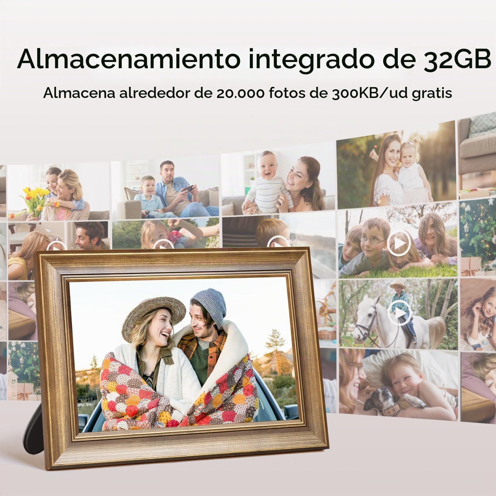 Marco de Fotos Digital WiFi Marco Digital de Foto de 10 Plgadas, IPS HD Pantalla Táctil, Smart Madera Marco para Fotos Electronico de 16GB Memoria, Auto-Rotación, Comparte Fotos/Videos Via App