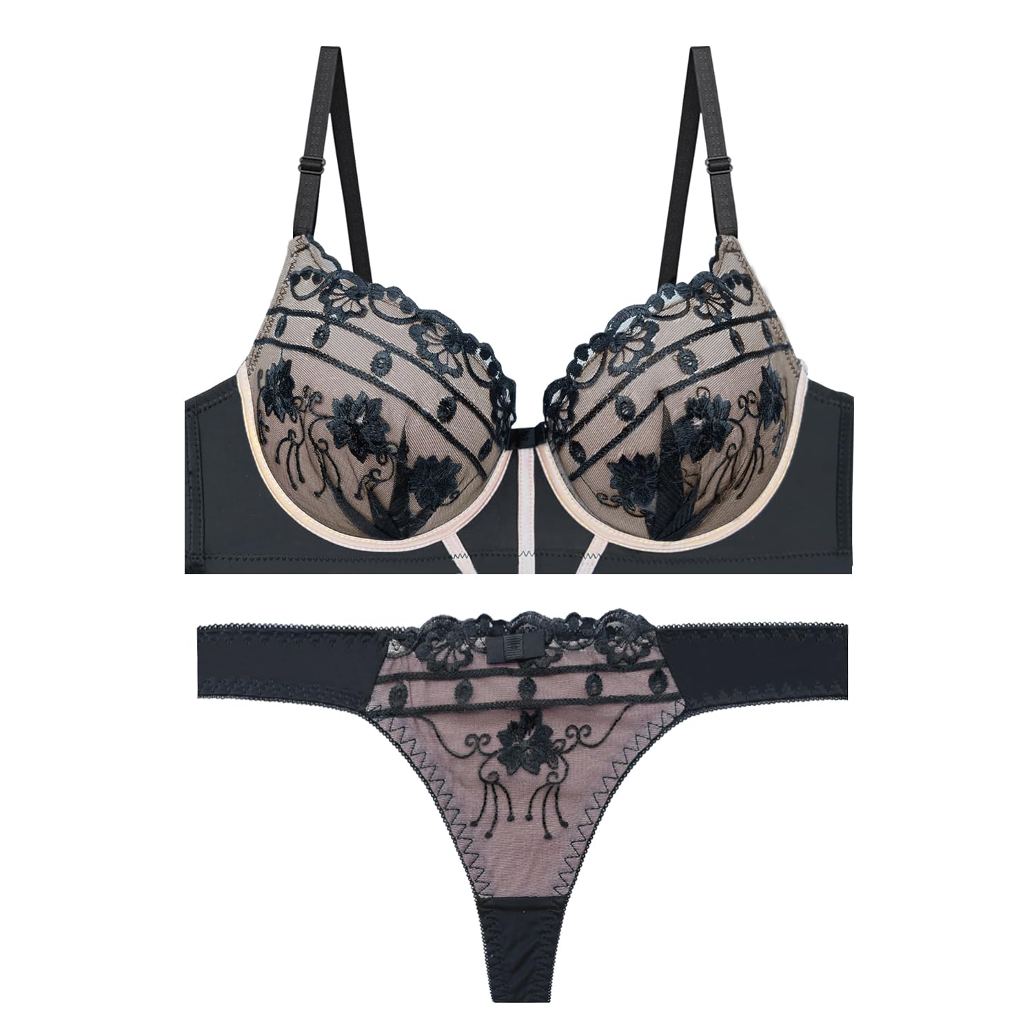 secret lives Polyester Lace Women Bridal Underwire Padded Hipster Lingerie Set-picture-11